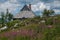 Traditional wooden house with wild flowers in Velika Planina alpine village, Slovenia