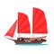 Traditional Wooden Junk Ship Flat Vector Icon