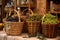 traditional wooden olive baskets filled with olives