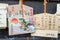 Traditional wooden prayer tablet Ema at Achi Shrine in Kurashiki, Okayama, Japan. Shrines have a history of over 400 years