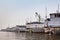 Traditional wooden ships Pinisi line up in Jakarta old port