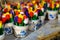 Traditional Wooden tulips in little buckets in souvenir shop