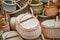 Traditional wreathed baskets in the handicraft mart Kaziukas, Vilnius, Lithuania