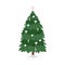 Traditional Xmas tree decorated with festive baubles, garland. Christmas holiday fir with angel, ball ornament, star