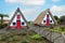 Traditionall hut houses and garden of Madeira on the village Santana on a sunny day in Portugal