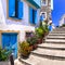 Tradiyonal colorful Greece series - charmng streets of Kokkari village in Samos island