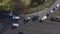 Traffic accident: Collision of two cars on the road. Aerial drone Top view Shot.