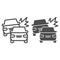 Traffic accident line and solid icon. One car bump another with crash, safe driving symbol, outline style pictogram on