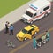 Traffic Accident Scene Isometric Composition