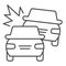 Traffic accident thin line icon. One car bump another with crash, safe driving symbol, outline style pictogram on white
