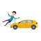Traffic accident, the vehicle knocked man flat style vector