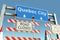 Traffic barricades near Quebec City traffic sign. Lockdown in Canada conceptual 3D rendering