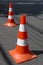 Traffic bollards, standing on the pavement