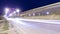 Traffic on a bridge in Uralsk night .