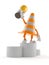 Traffic cone character on podium holding trophy