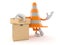 Traffic cone character with stack of boxes