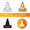 Traffic cone icon. Roadworks caution. Pedestrian sign for constructions warning. Reconstruction block. Boundary of