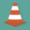 Traffic cone. Orange sign of safety. 3d logo of road works. Obstacle to passage. Vector illustration
