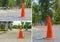 Traffic cone, with white and orange stripes