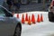 Traffic cones on city street