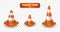 Traffic cones collection. Isometric set of icons for web design isolated on white background. Realistic vector