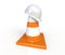 Traffic cones and hardhat. Road sign.