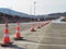 Traffic cones on ionia highway after toll station greece