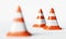 Traffic cones, selective focus 3d rendering illustration