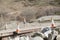 Traffic cones at slipway into sea loch on coast at boat ship launch for safety of fisherman