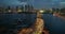 Traffic congestion caused by car accident in American city downtown on wide highway bridge in Miami, Florida at night