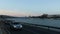 Traffic on the Danube promenade in Budapest in the evening.