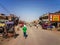 Traffic on the dusty street of Sonauli, small indian city near the nepalese border