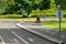 Traffic educational experience - practice park for children. Mini car road, traffic sign and traffic light