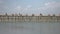 Traffic jam on the bamboo bridge over the Mekong River  time lapse