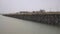 Traffic jam on the bamboo bridge over the Mekong River  time lapse