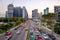Traffic jam in city center in Bangkok, Thailand. Annually an estimated 150,000 new cars join the heavily congested streets of the