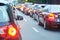 Traffic jam in a city street road