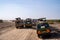 Traffic jam and crowds of safari vehicles when a lion was spotted