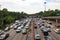 Traffic jam on highway in Paris city, France