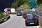 Traffic jam on a narrow road near Ullensvang, Norway