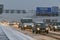 Traffic jam and snow on the Amsterdam highway.