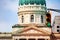 Traffic light against dome of Indiana Statehouse