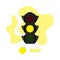 Traffic light illustration with yellow color. Flat yellow traffic light with color spot and text WAIT. Semaphore icon