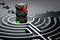 Traffic light inside dark labyrinth, 3D rendering
