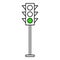 Traffic light interface icons. Red, yellow and green stop, go and wait.
