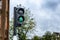 A traffic light is on for pedestrians. Close-up