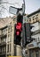 Traffic light with red light. Traffic light signal semaphore located in Kiev city, Ukraine