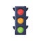 Traffic light with red, yellow, green signals. Stoplight with all led lamps on. Semaphore and electric stop, warn and