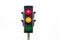 Traffic light showing red and amber lights isolated on a white background.