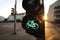 A traffic light shows green bicycle symbol at an european intersection in uplifting and inspiring morning light